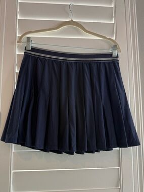 Vineyard Vines Navy Pleated Skater Skirt with Striped Waistband